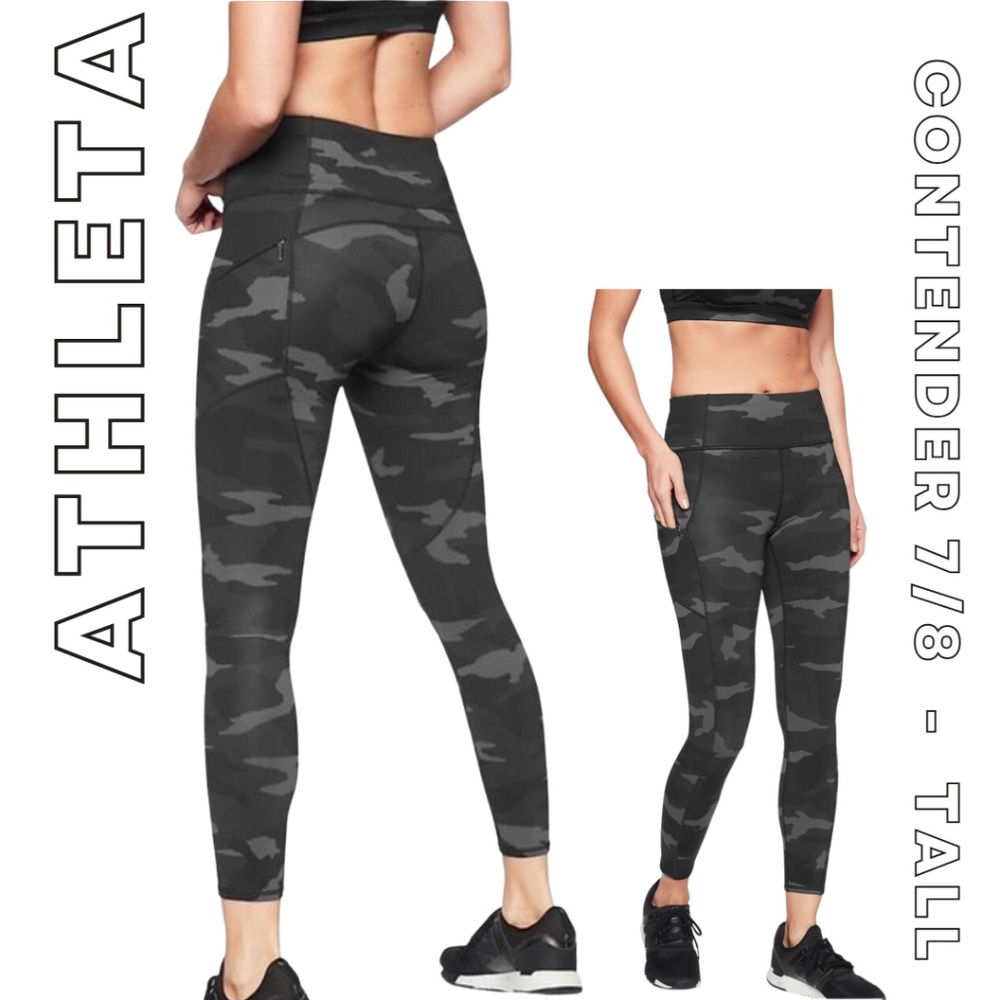 Athleta Black Gray Camo Contender 7/8 Leggings Tights Pants Small Tall